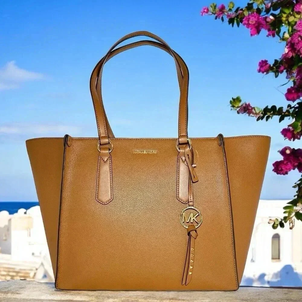 Michael Kors Large Luggage Brown Leather Kris Travel Career Work Tote Bag NWT